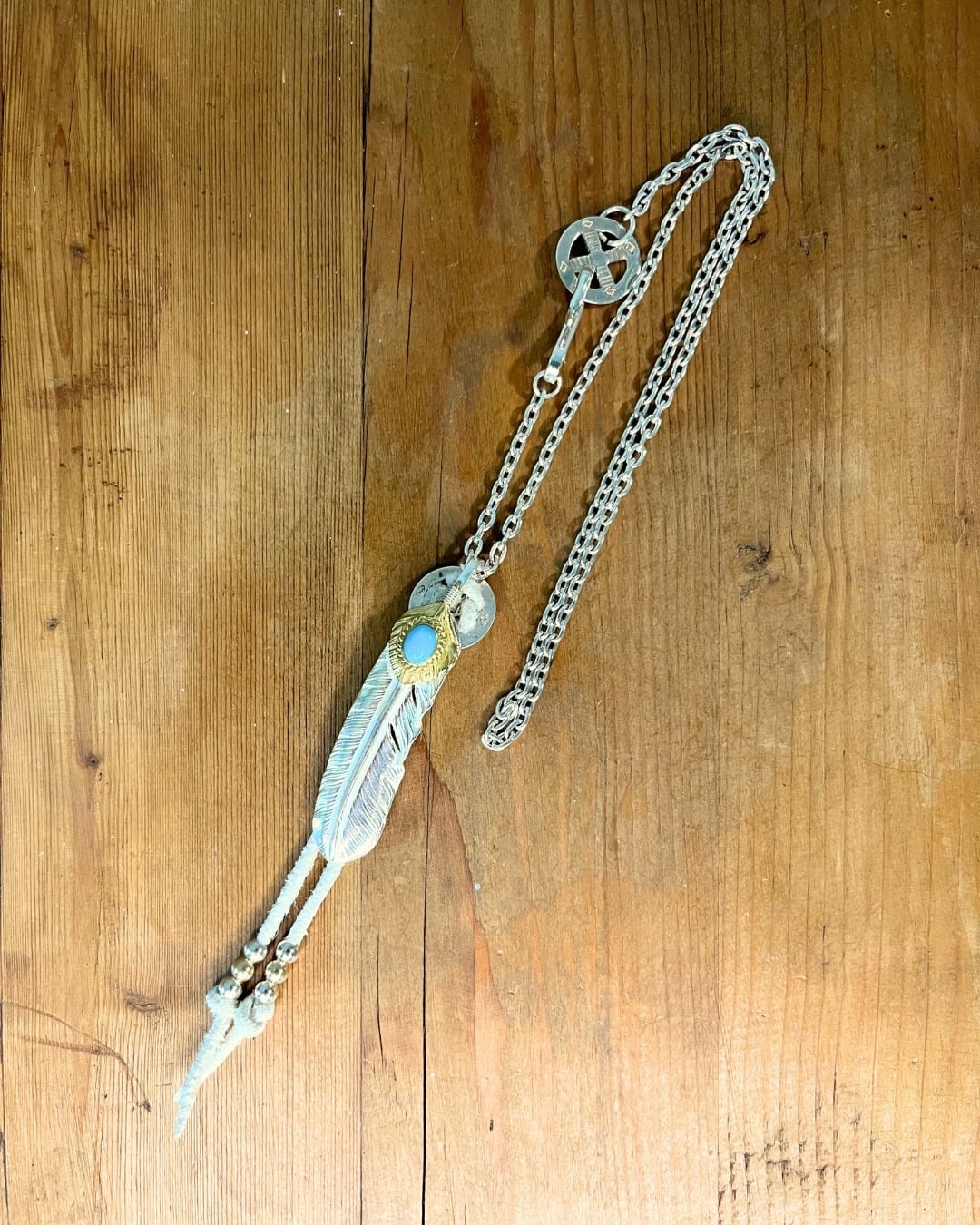 go84 上金金縄ターコイズ付き特大フェザー、ホイール、チェーンカスタム