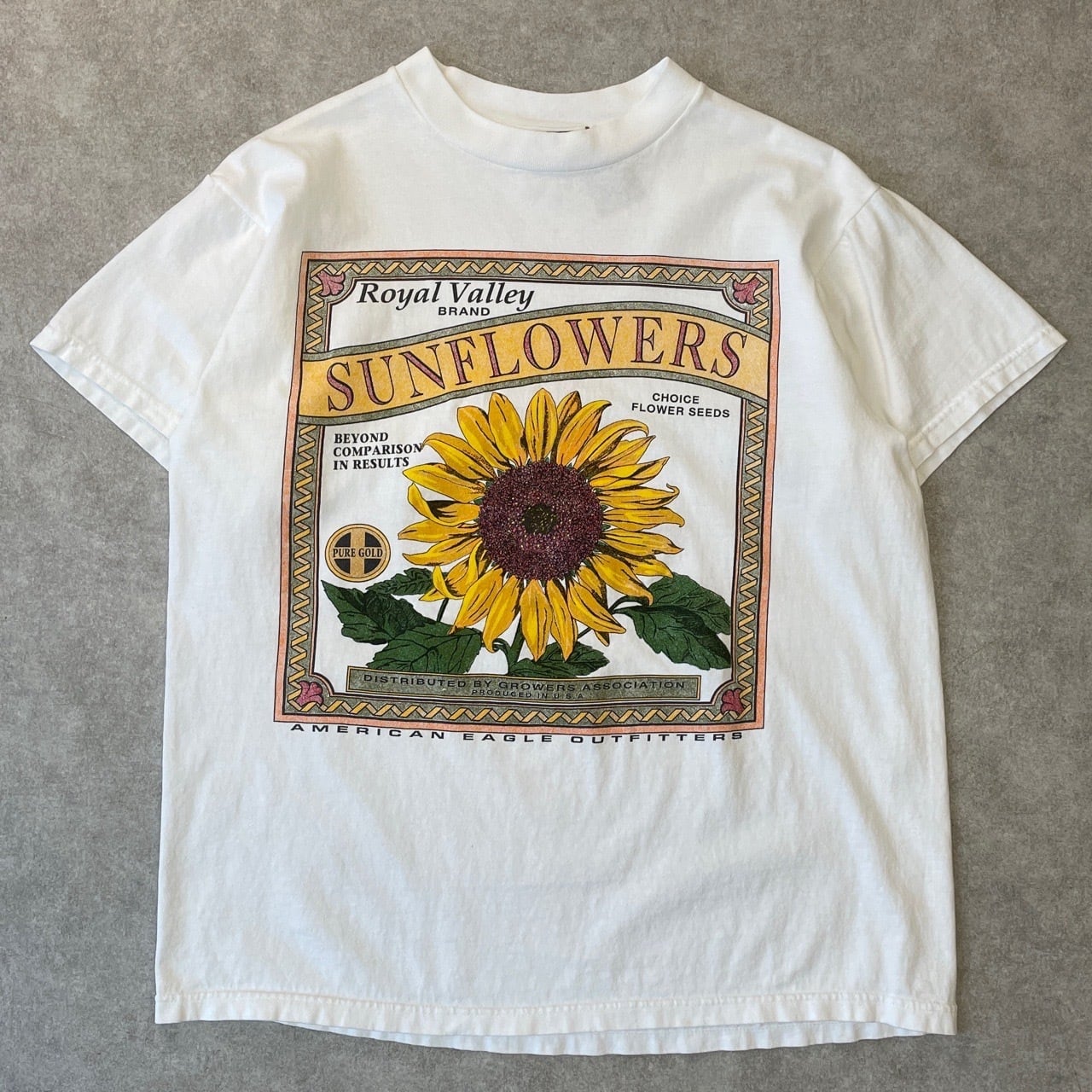 90s USA製 ひまわり アートTシャツ ヴィンテージ フラワー 花 古着 白