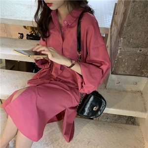 カラーロングシャツワンピース　A1551