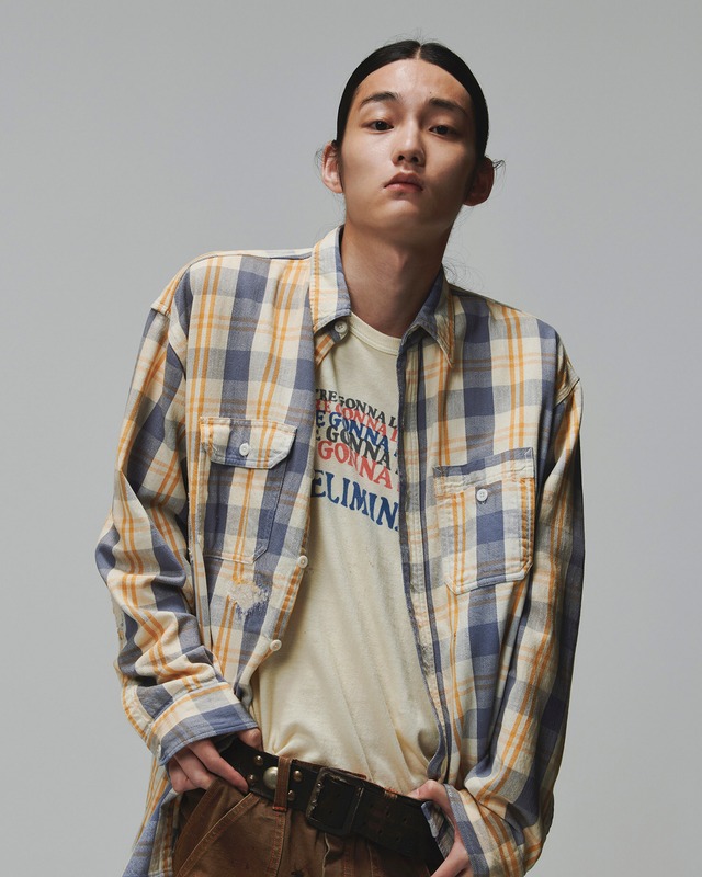BOWWOW / UNIQUE POCKET CHECKED FLANNEL SHIRT AGED
