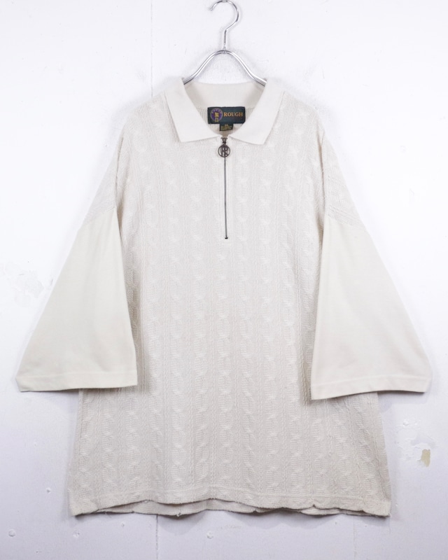 【Caka act2】Knit Switching Vintage Half Zip S/S Shirt