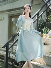 【0263】Vintage Square Neck Jacquard Long Sleeve Dress