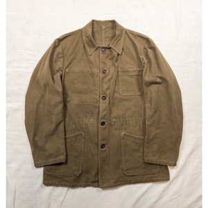 【1940-50s】"French Vintage" Brown Cotton Twill Work Jacket with 白刺繍タグ!!