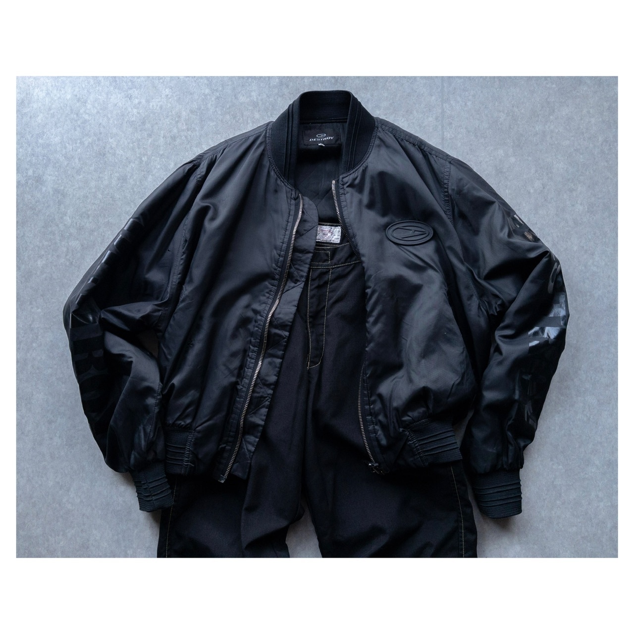 DESTROY Bomber Jacket / Spell Out Logo Rubber Print On Arms