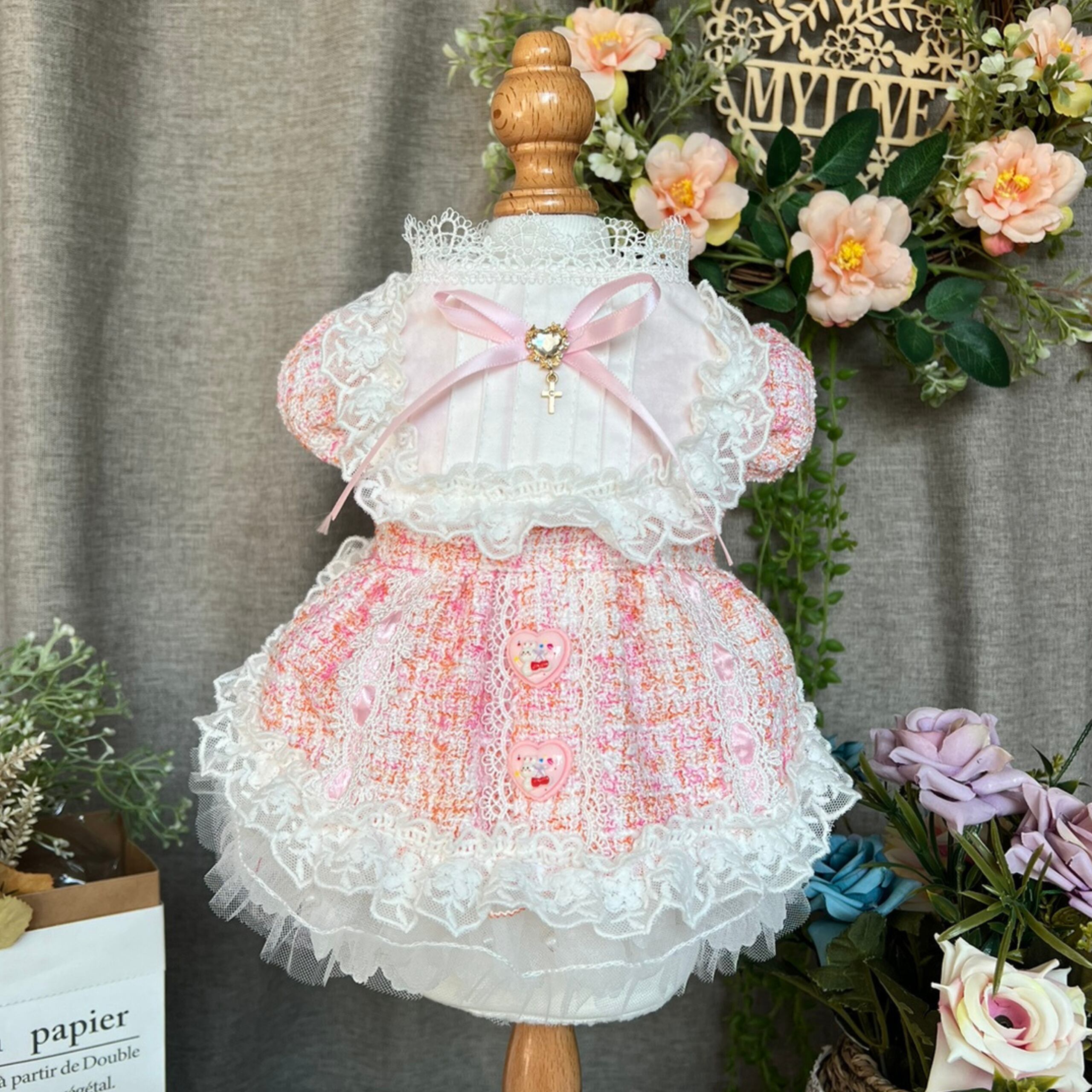 フローラルツイード・リボンレースドレス 00810