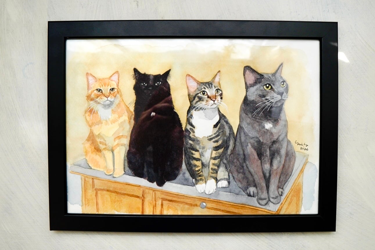 猫ネコ1点物ポストカードサイズ原画水彩画肉筆