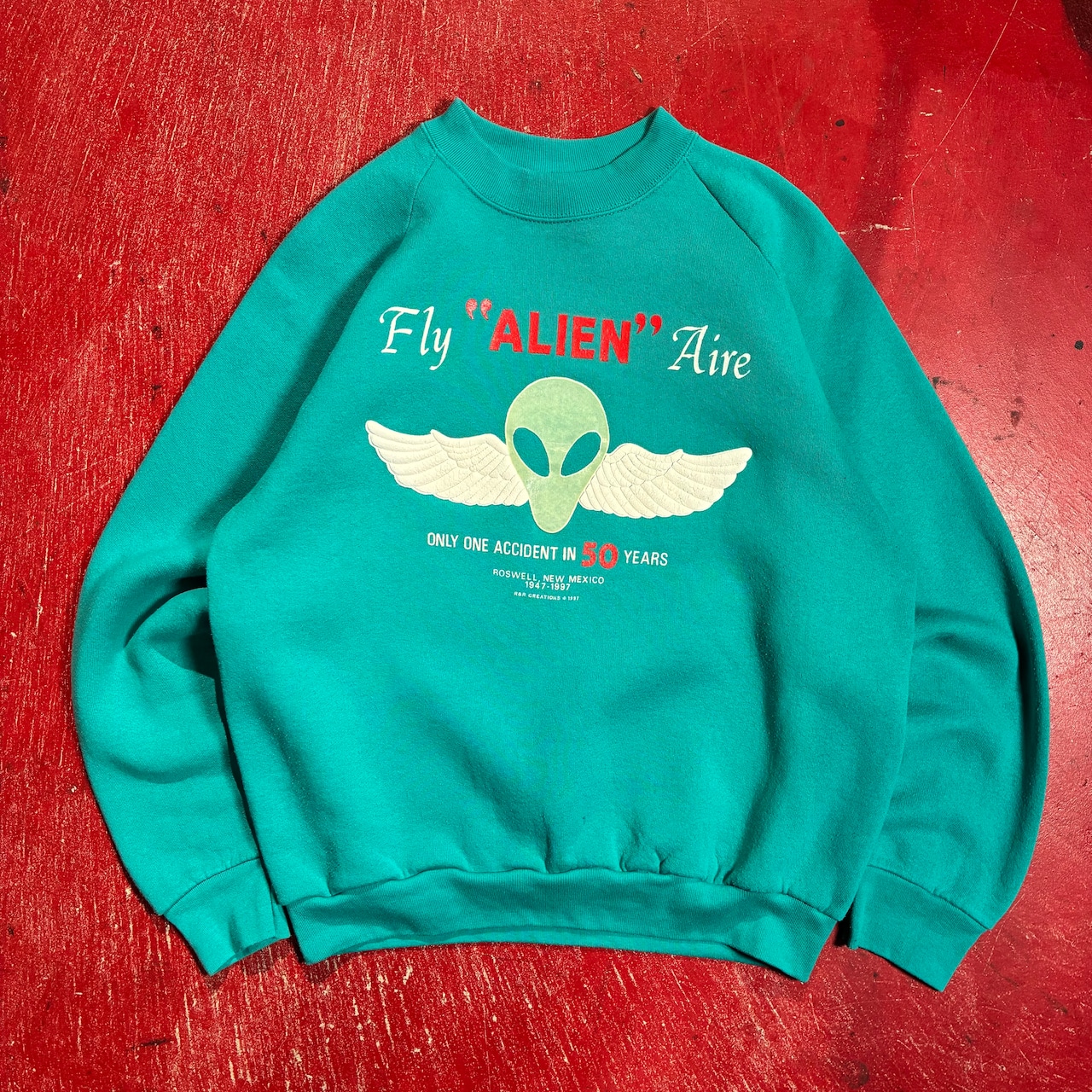 90s ロズウェル事件50周年 エイリアンスウェット ブルー UFO