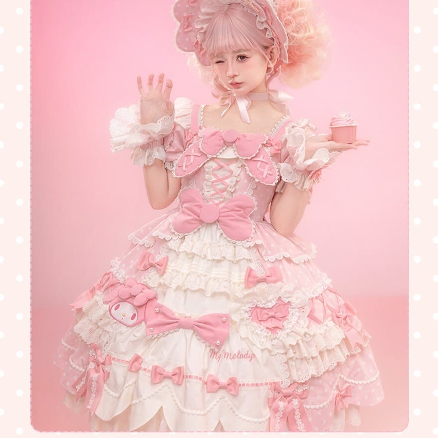 マイメロディコラボ ときめきピンクのアイドル甘ロリワンピース
