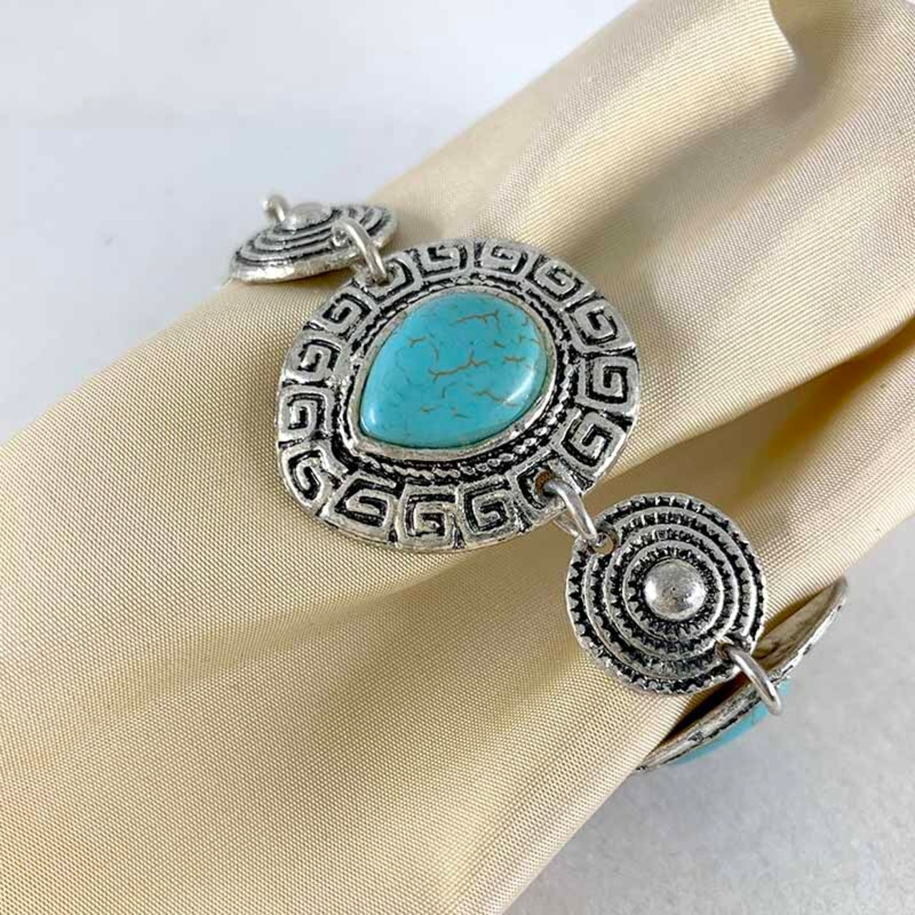 ブレスレット　ターコイズ 　ブルー　エスニック×シルバー 12acci4