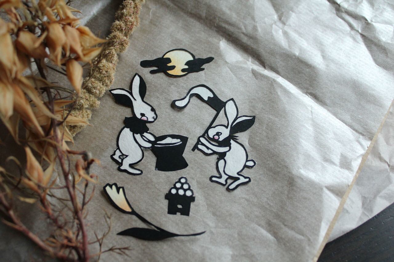 猫とうさぎの切り絵 切り絵「鳥獣戯画のうさぎ」D 切り絵 伊勢屋 通販