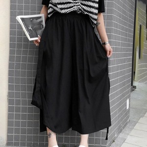 ELASTIC WAIST ASYMMETRIC DESIGN WIDE LEG CROPPED PANTS 1color M-16689