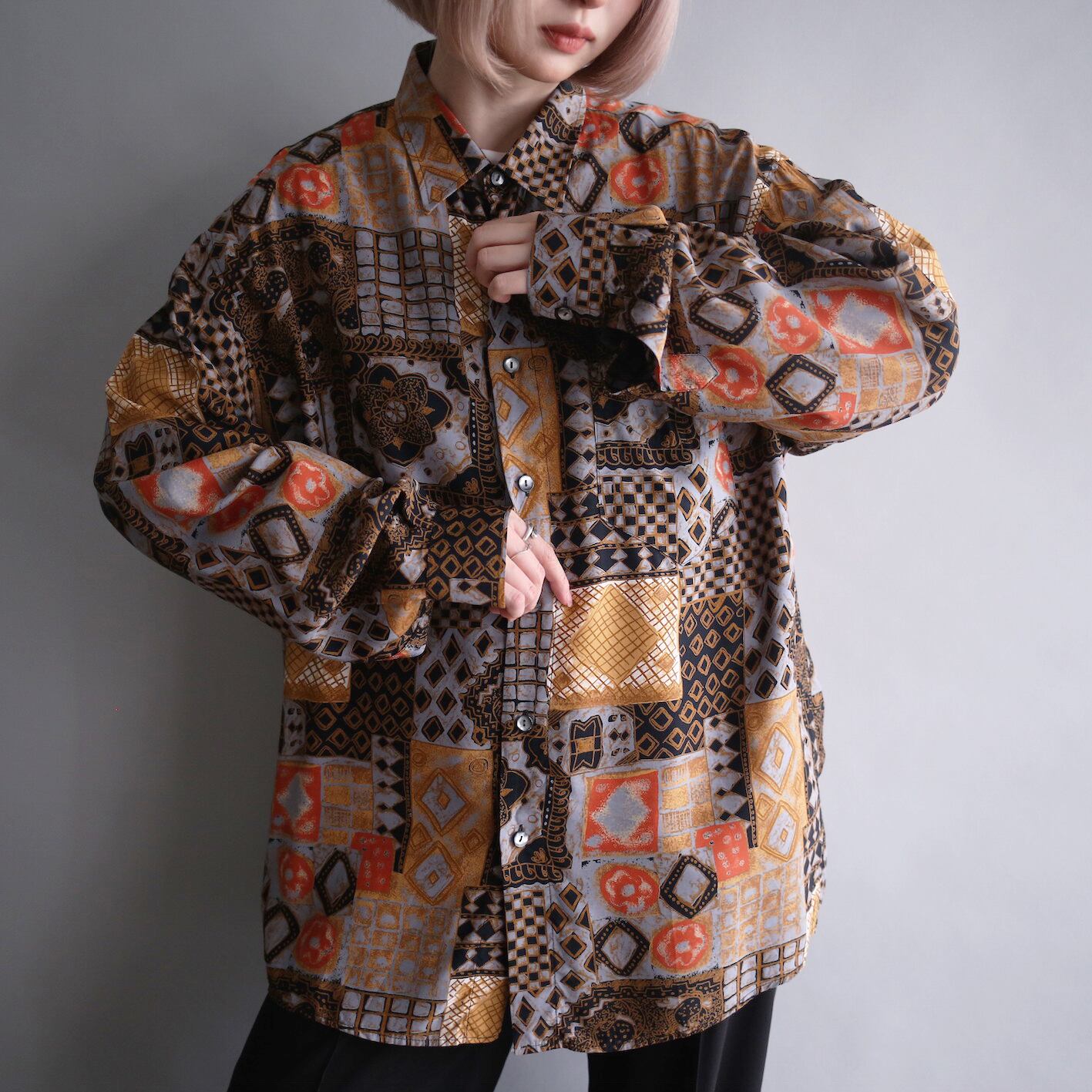 art graphic multi pattern loose shirt （made in italy）