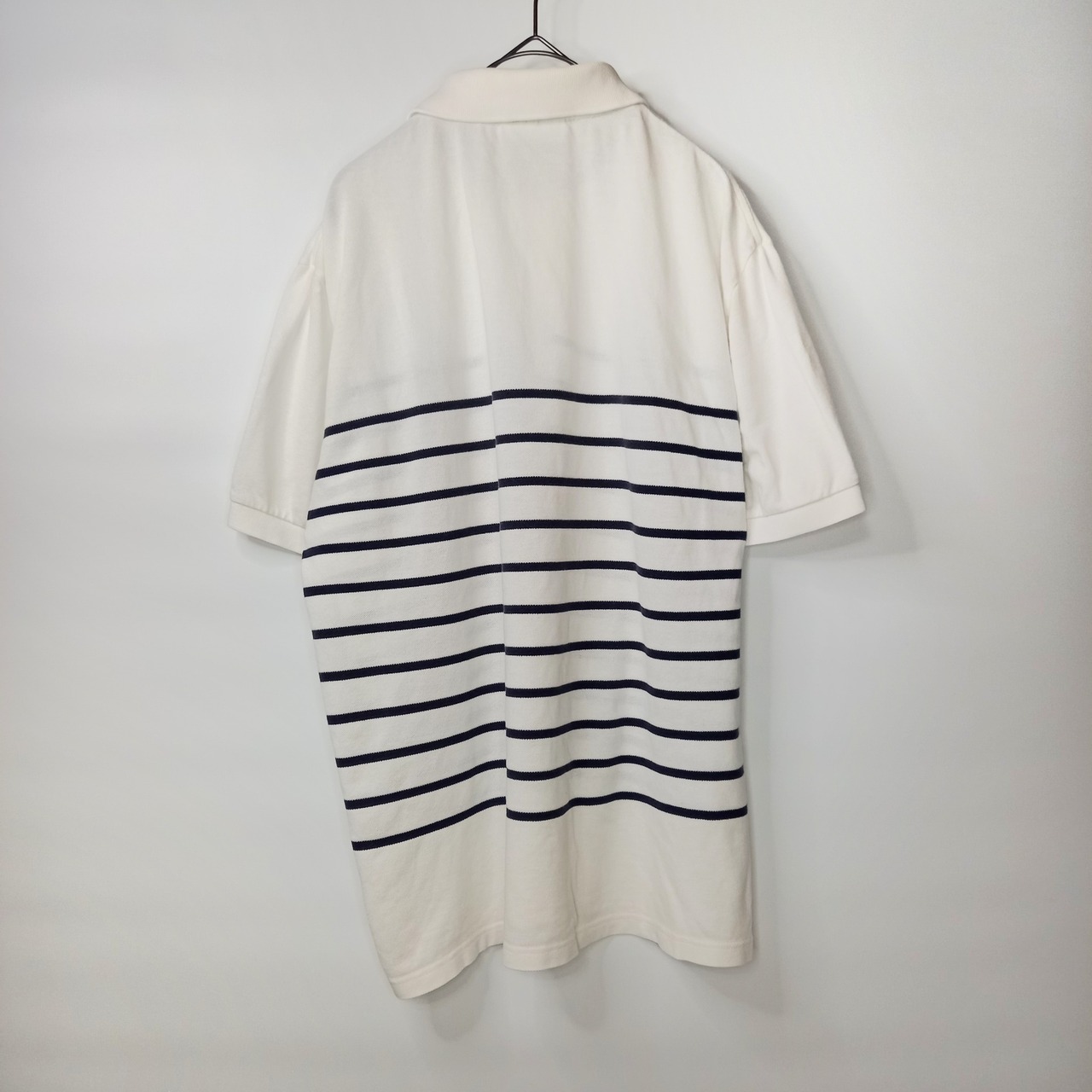 日本製　ラコステ　ポロシャツ　半袖　刺繍ロゴ　シェルボタン　ボーダー　ファブリカ