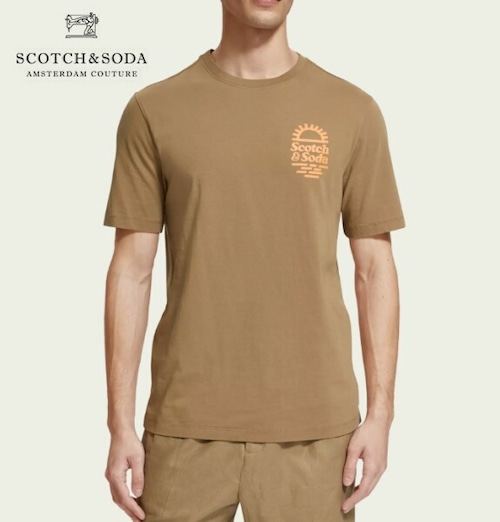 スコッチアンドソーダ Tシャツ 半袖 メンズ トップス ブラウン 茶色 SCOTCH&SODA Regular fit graphic T-shirt 292-14420 Taupe
