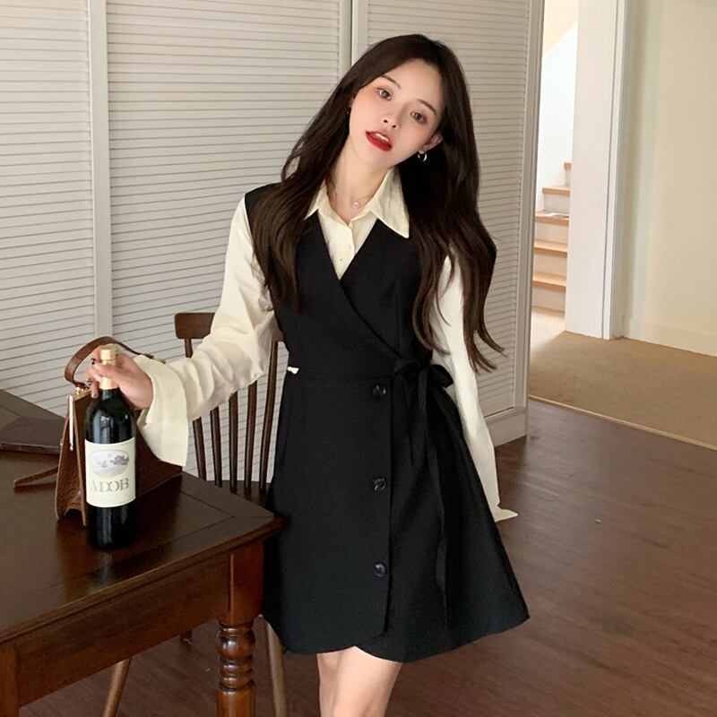 ドレス スプリングオータムウェストショートスカート ロング 春物 秋物 スーパーモール92483416808