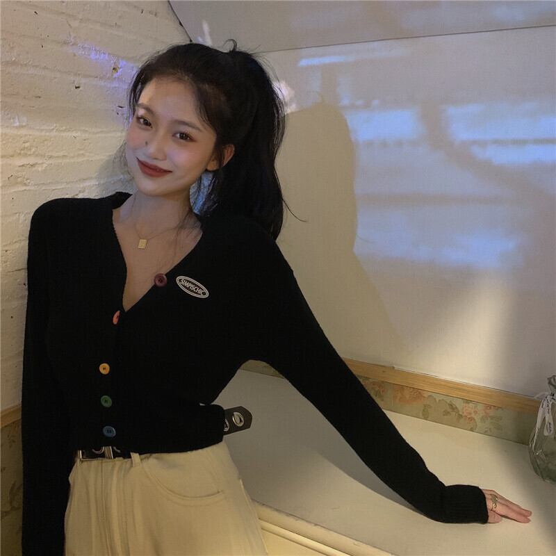 Vネックニットカーディガンジャケット オータムスタイルセーター ショートトップス ロング 秋物 ドラファッションホール67282067057