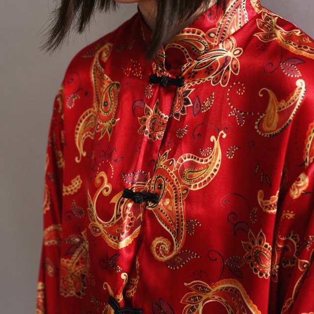 satin fabric l/s china shirt