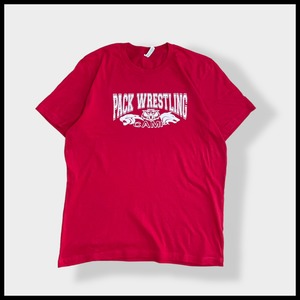 【USA古着】レスリング wrestling ロゴ 両面プリント バックプリント 半袖 Tシャツ L レッド アドバタイジング us古着