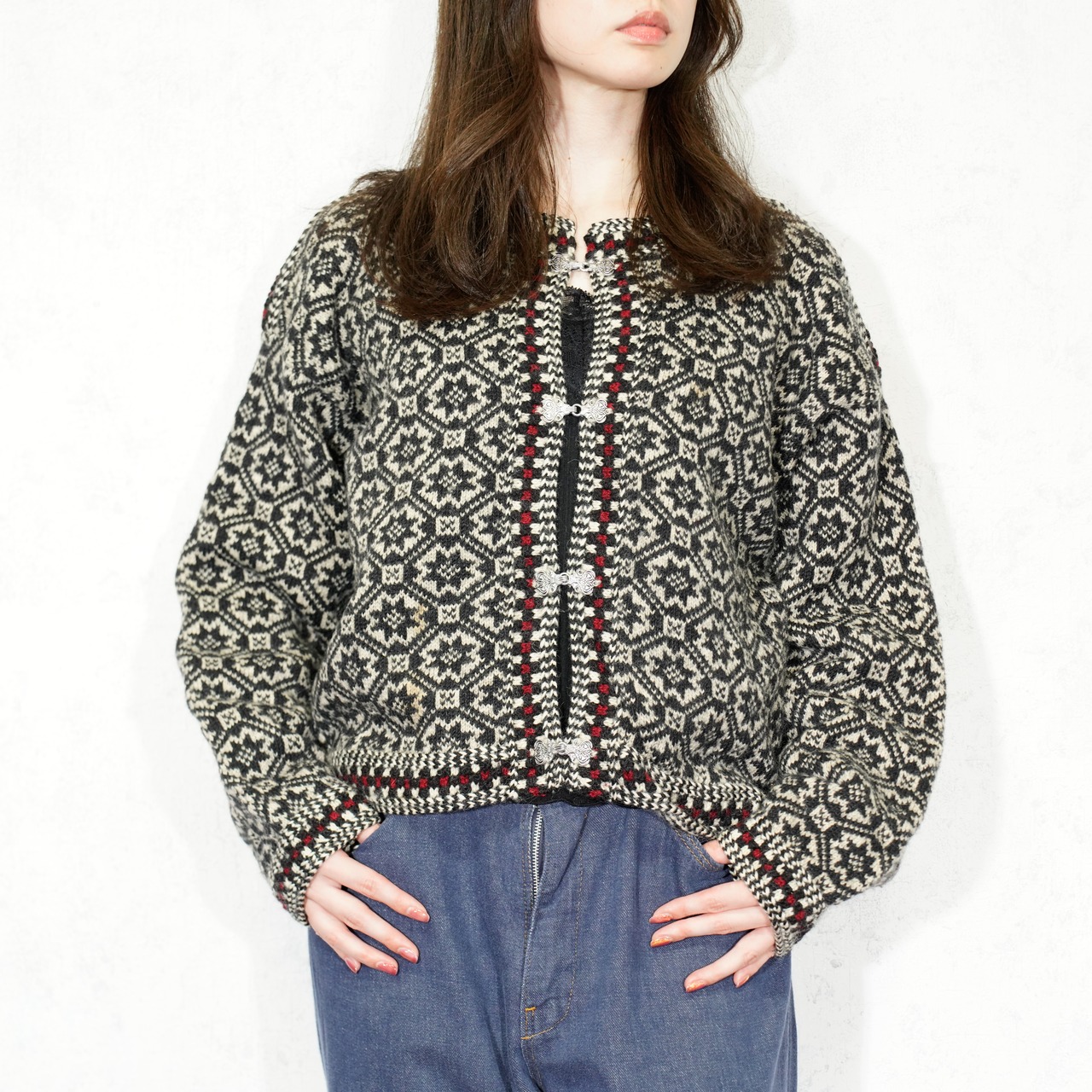 USA VINTAGE PATTERNED DESIGN NORDIC KNIT CARDIGAN/アメリカ古着柄 
