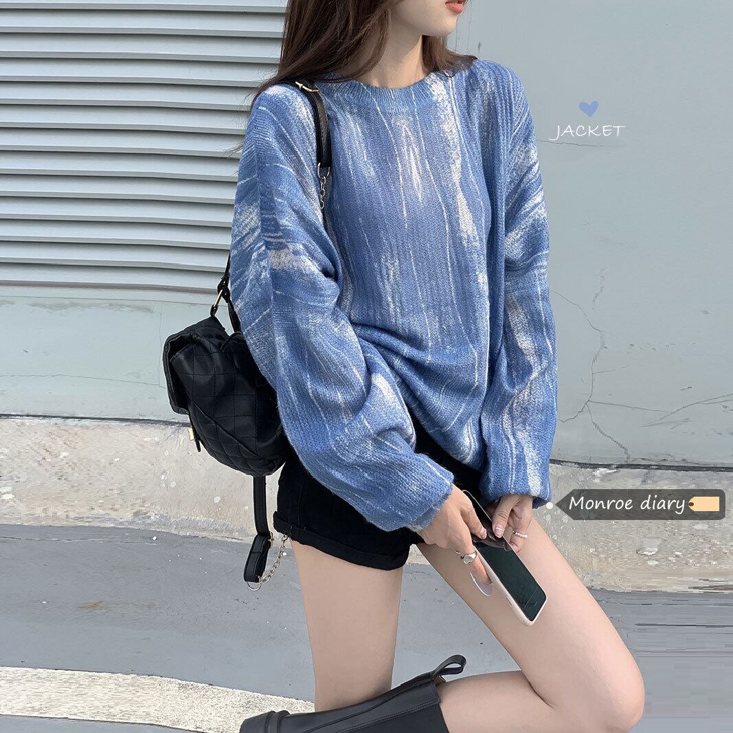 ブルーセーター オータム薄手コート トップス ロング 秋物 モンロー34759380356