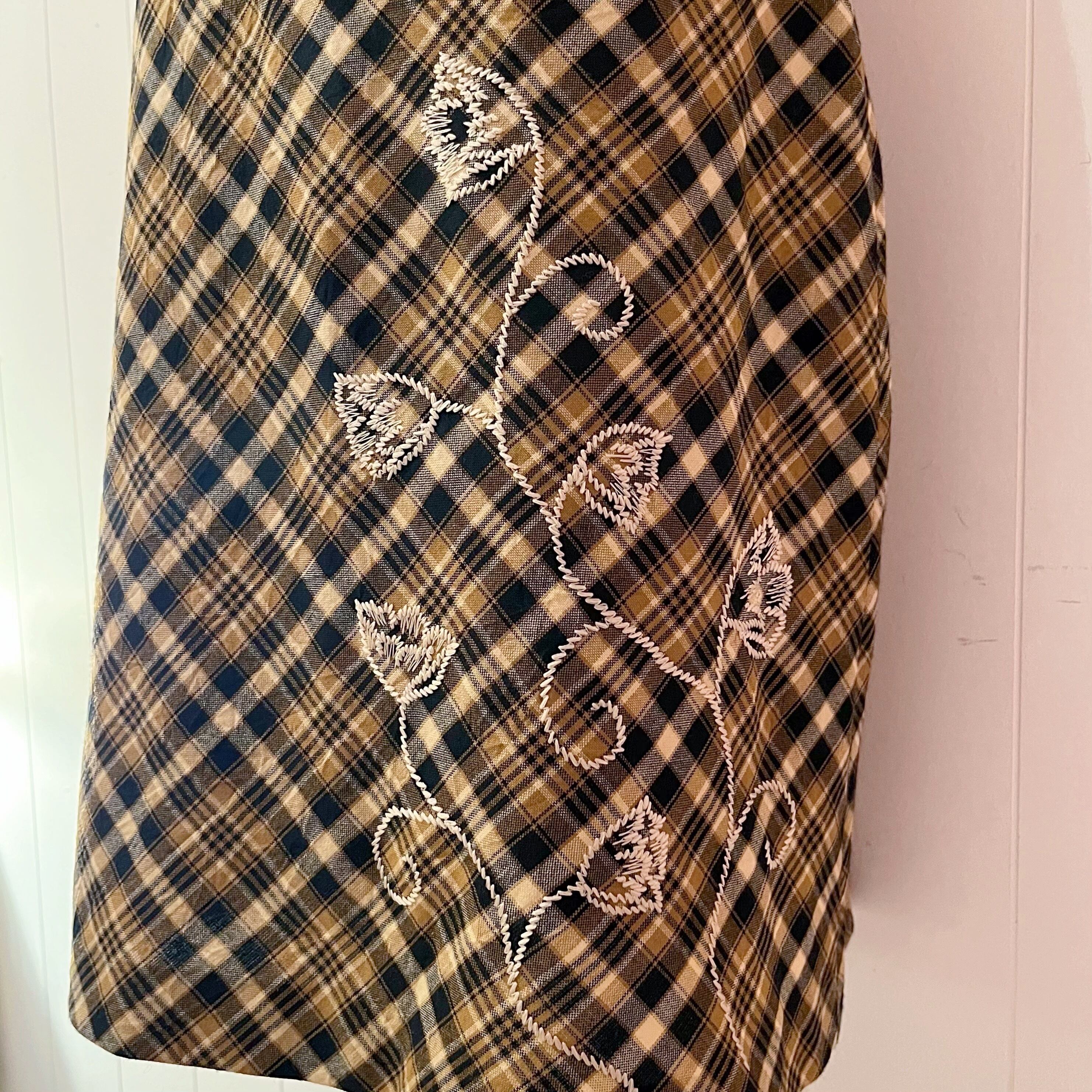flower embroidery check mini skirt