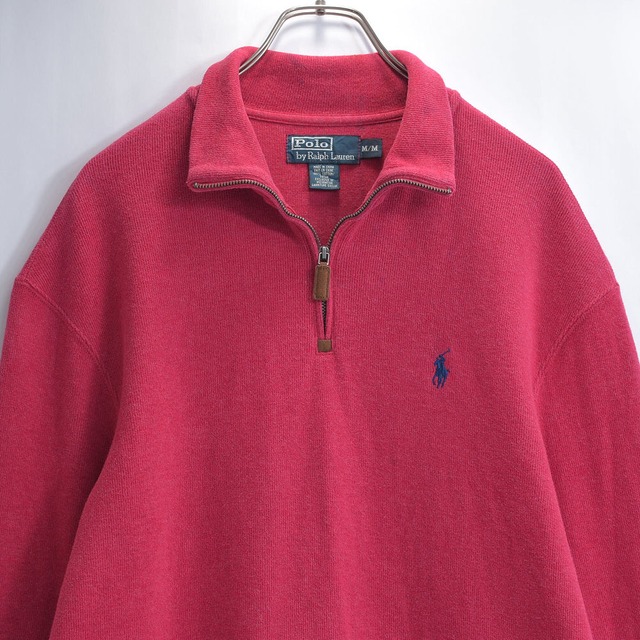 90s～ POLO by Ralph Lauren ラルフローレン ハイネックデザイン ハーフジップ プルオーバーニット コットン セーター ヴィンテージ USA アメリカ古着 メンズ L相当