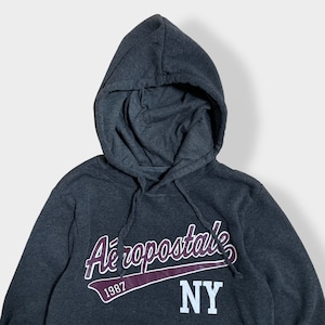 【AEROPOSTALE】 ベースボールロゴ プリント パーカー プルオーバー スウェット フーディー hoodie S ダークグレー エアロポステール us古着