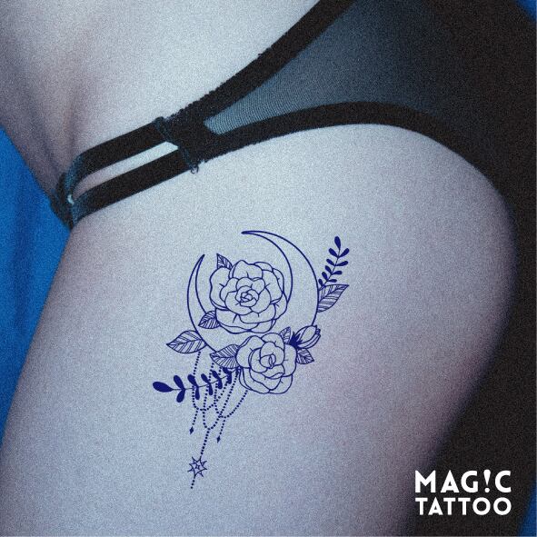 No.197_Moon&flowers/ 2週間肌を染める MAG!C TATTOO,マジックタトゥー