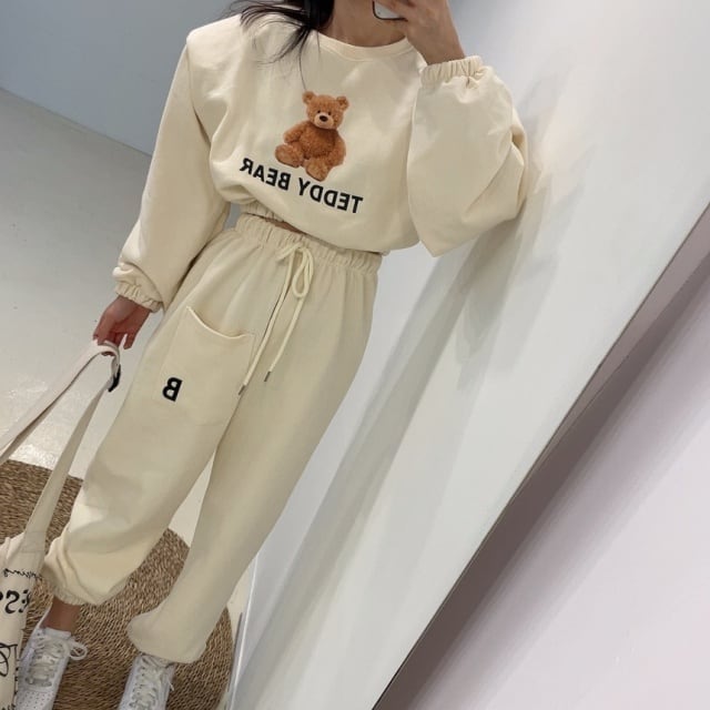 予約販売】セットアップ レディース スウェット 長袖 クマ柄 ベアー