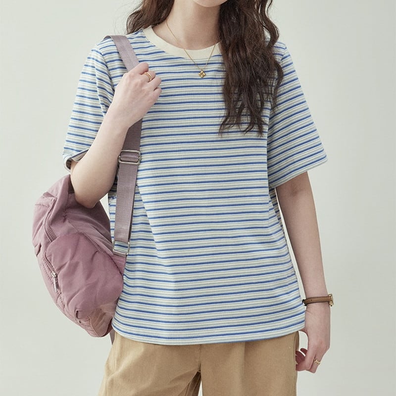 【終売】ボーダー柄クルーネックTシャツ M1302