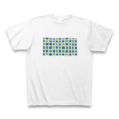 水と若草色線描チェック模様】～手書き風の個性的なイラストTシャツ