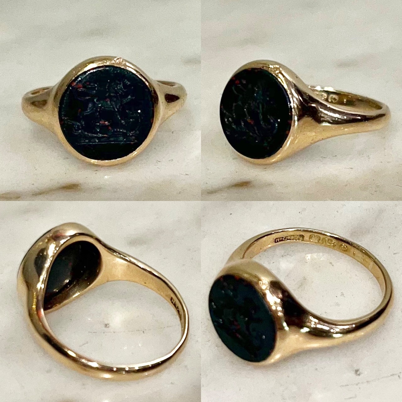 antique 18ct gold bloodstone intaglio ring " passant lion "