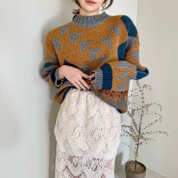 ボトルネック　柄ニット　AJ1079-8052　