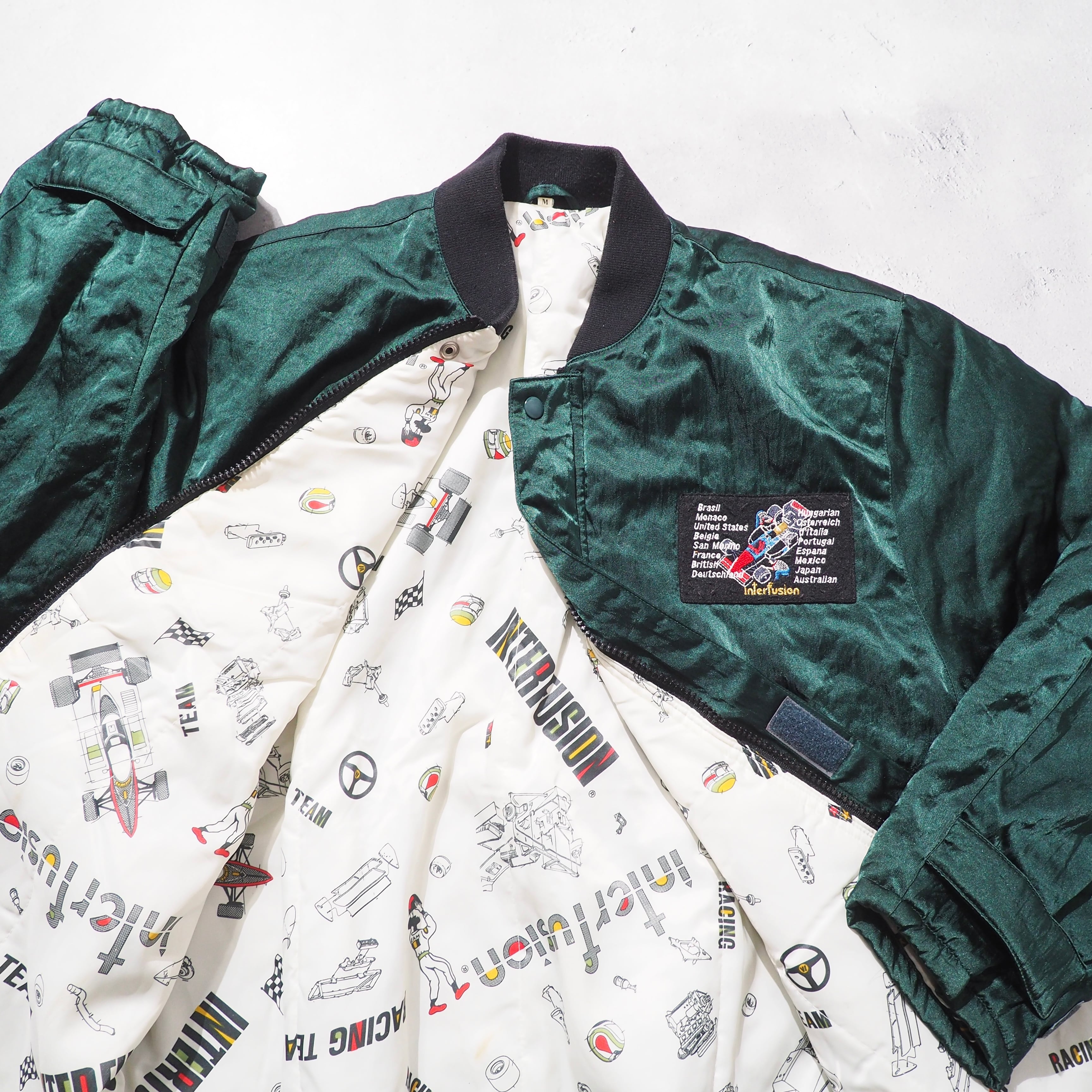 1980 - 90s " INTER FUSION " Beautiful Green × Pop Lining vintage Racing Blouson