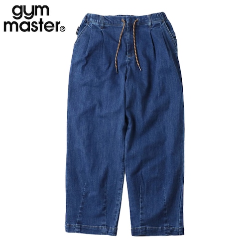 gym master ジムマスター 10oz ストレッチデニム&ツイル ツータックテーパードパンツ メンズ イージーパンツ ゆったり ウエストゴム&紐 G833722 ダークブルー