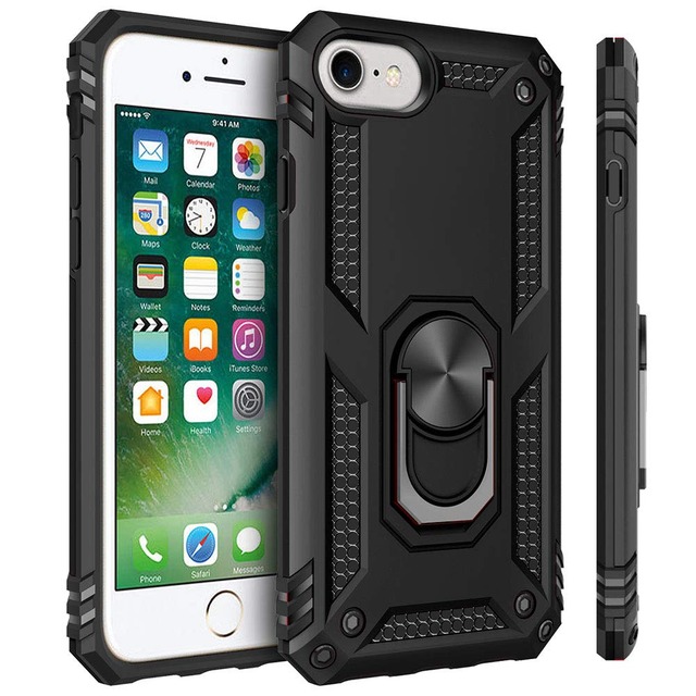 WYEPXOL 対応 iPhone SE3/SE2 用ケース リング付き 落下衝撃吸収 TPU PC 二重構造 スマホケース