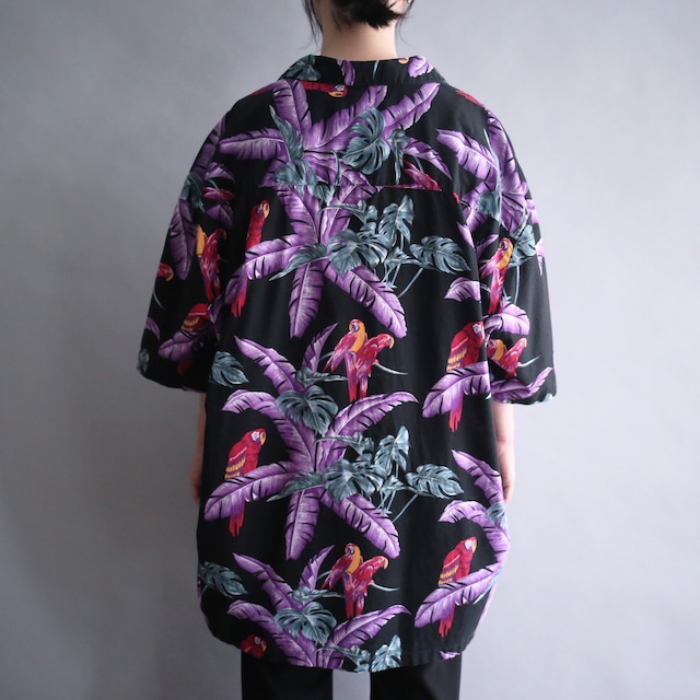 violet botanical art pattern loose h/s shirt