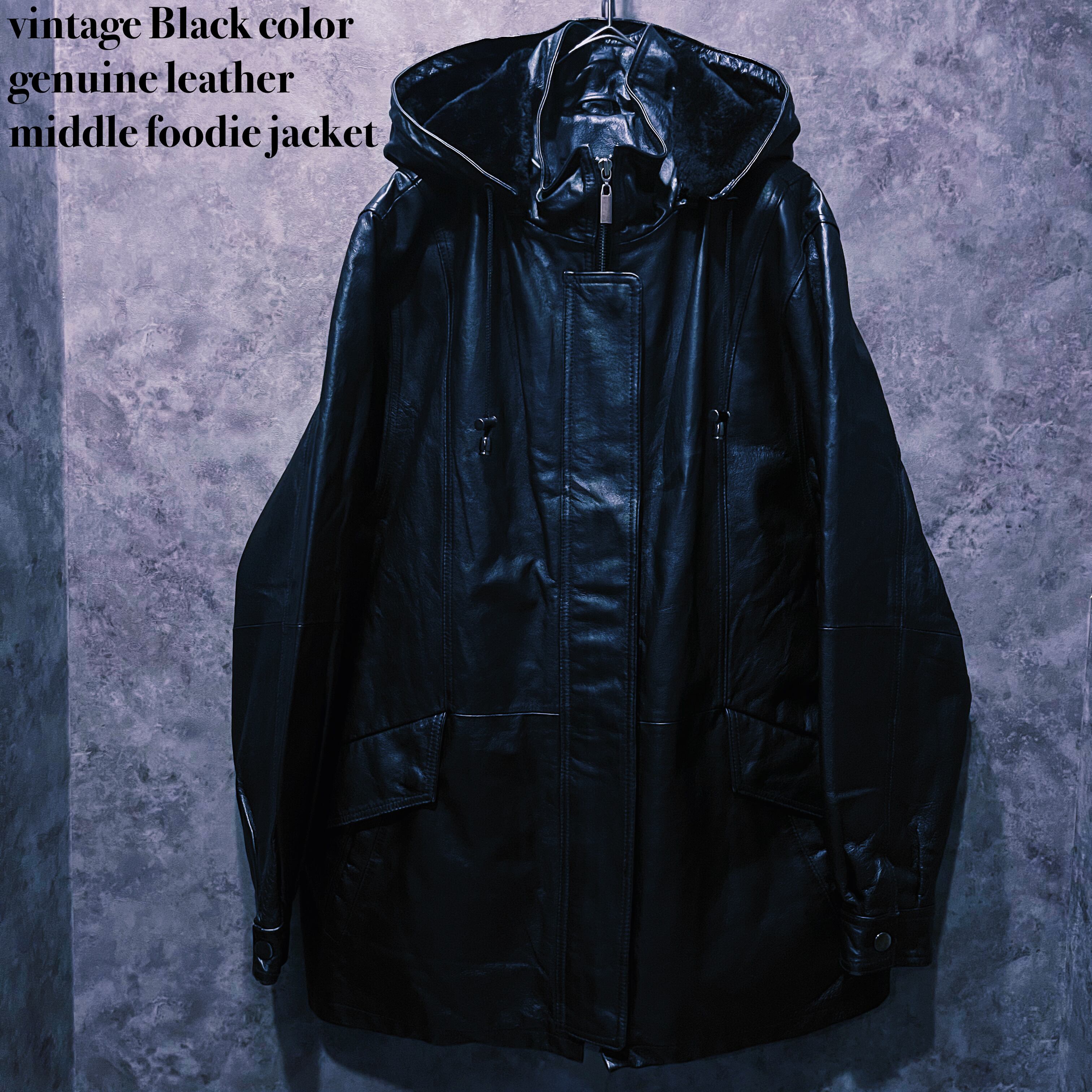 doppio】vintage Black color genuine leather middle foodie jacket