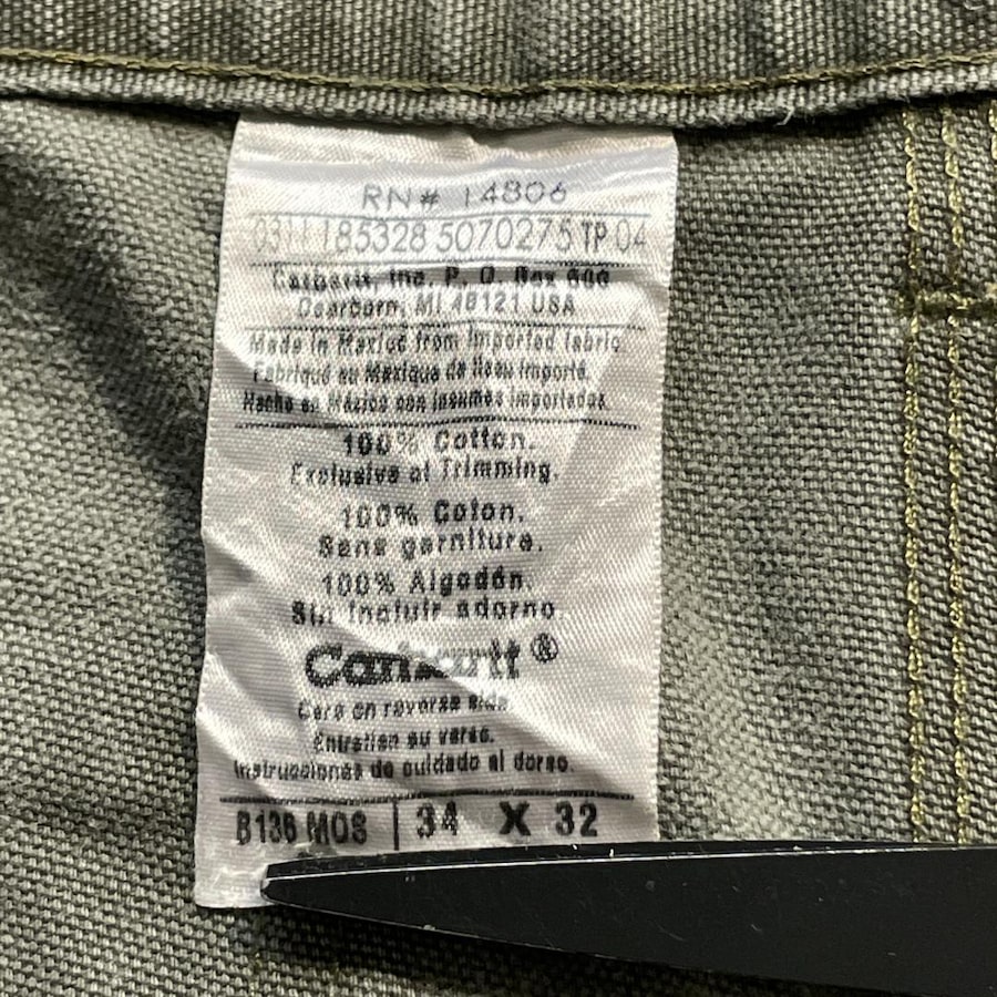 カーハートB136のタグ「Made in Mexico from imported fabric」