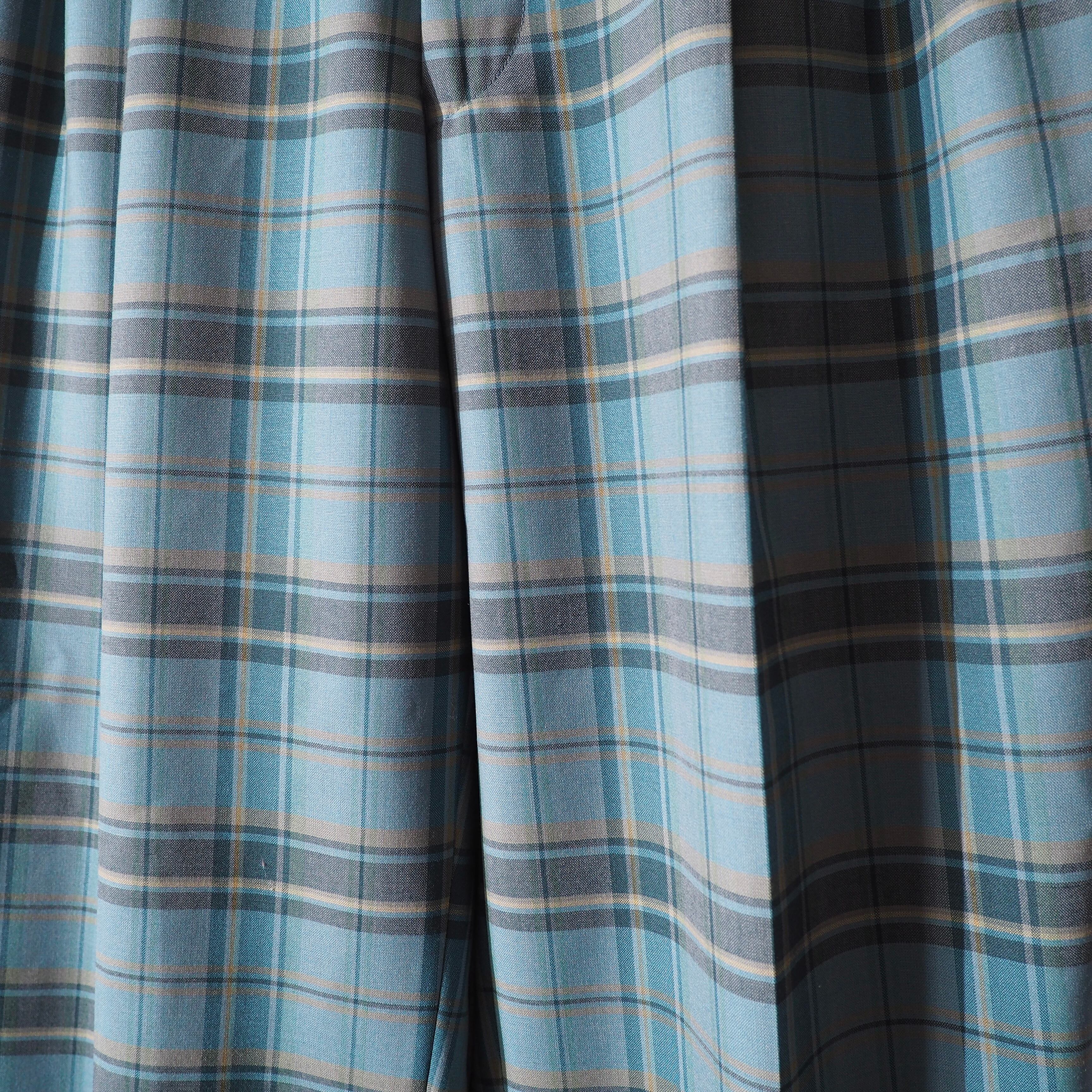1990s Beautiful Ice Blue Check Color Vintage Loose Wide Slacks Pants