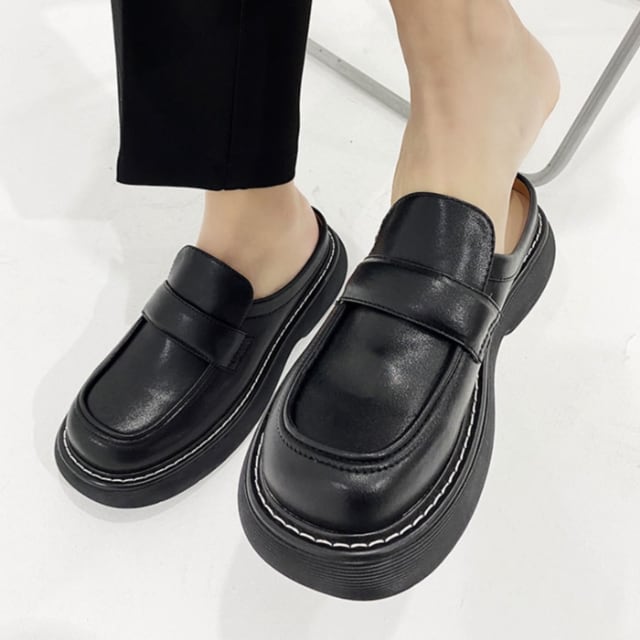 予約販売】スリッポン メンズ 厚底 ローファー シンプル 革靴 レザー