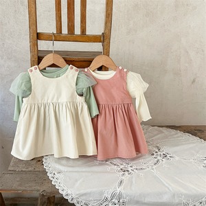 【秋作】チュールパフスリーブトップス＋ワンピース2点セットアップ 全2色