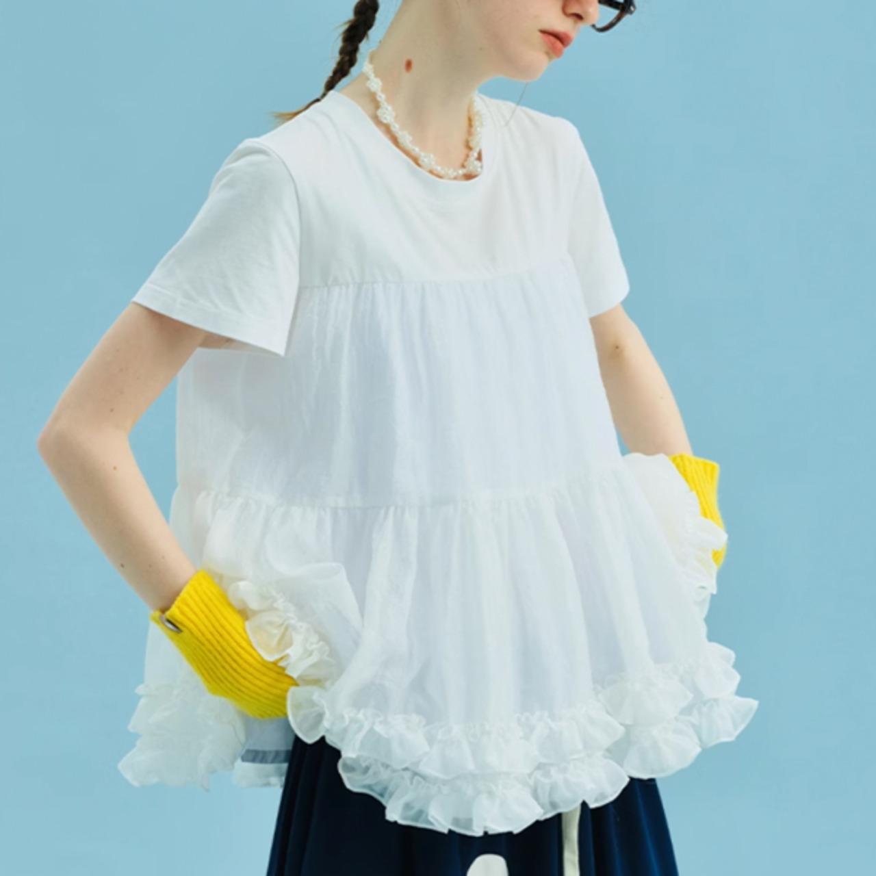 【2color】あか抜けフリルの♡ラウンドネックティアードトップス《i0611》