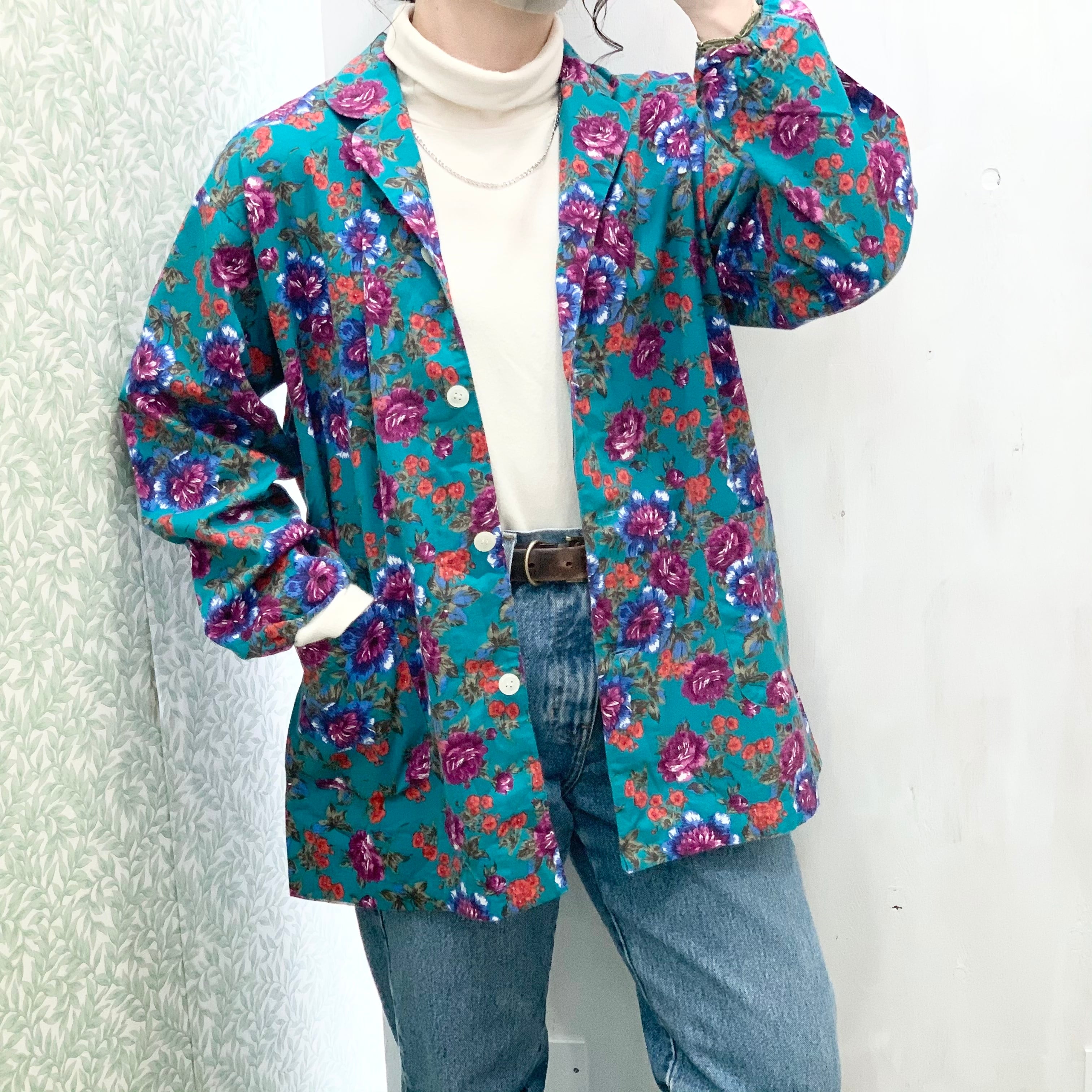 YSL/YVES SAINT LAURENT/pajamasShirt/set up/別売/花柄/緑色/サイズL