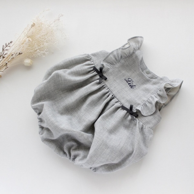 フリル ロンパース ダブルガーゼ グレー