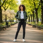 TOUR RECORD ボンバージャケット シープレザー(羊) レディース グリーン フリーサイズ