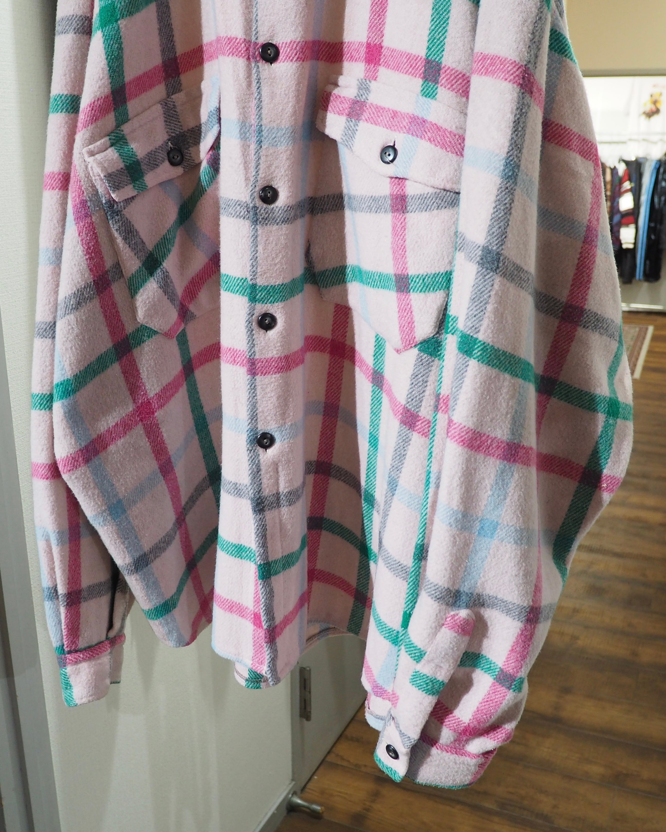 1980s " Green Mountain " Pale Pink Check Pattern Vintage Loose Flannel Shirt