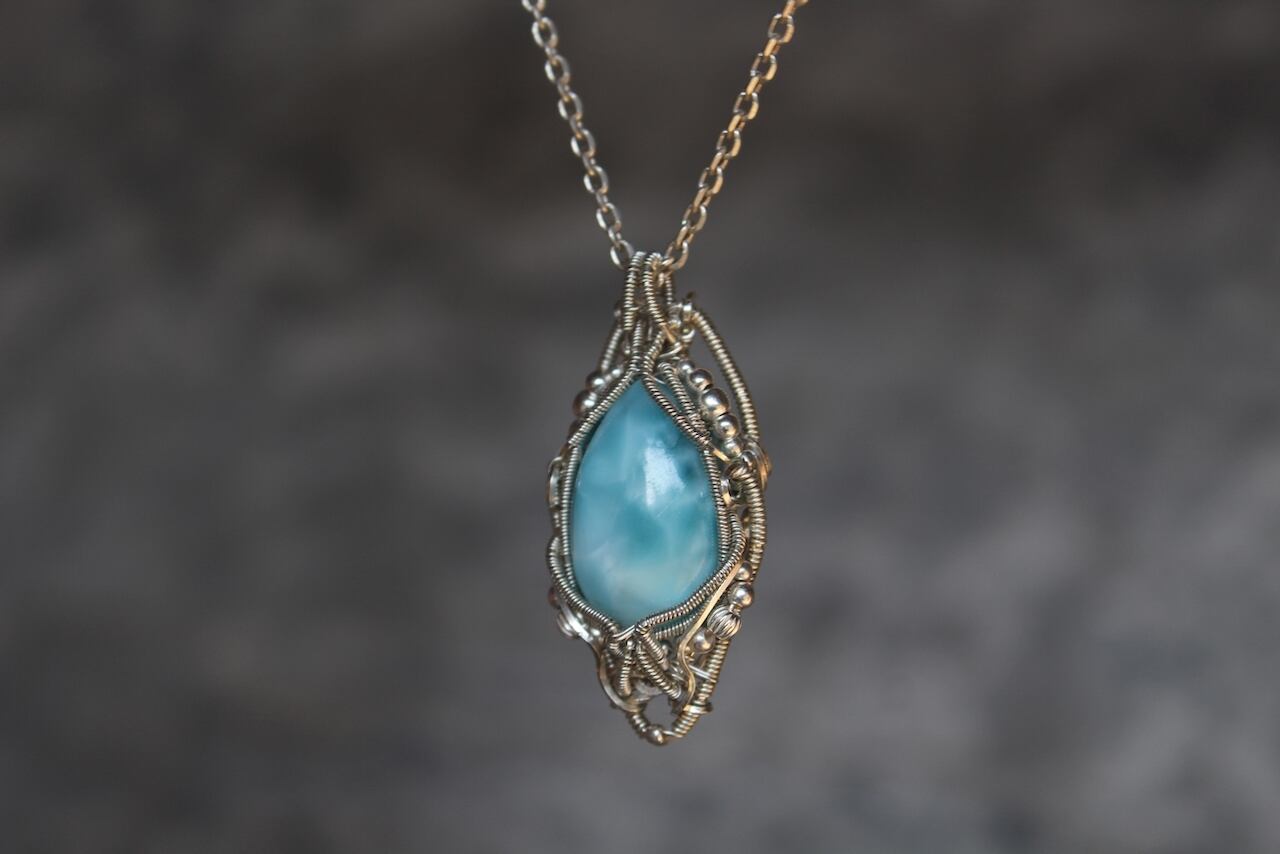 Larimar silver925 wire wrapping pendant