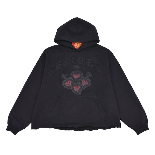 【WHEN SMOKE CLEARS】HEART LOGO WASHED HOODIE(BLACK/RED)