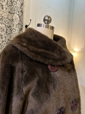60's moca brown faux fur coat